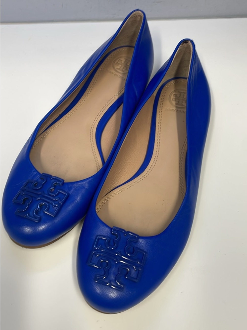 TORY BURCH Woman’s Cobalt Blue Leather Logo Ballet Flats. Sz8 - Picture 2 of 7